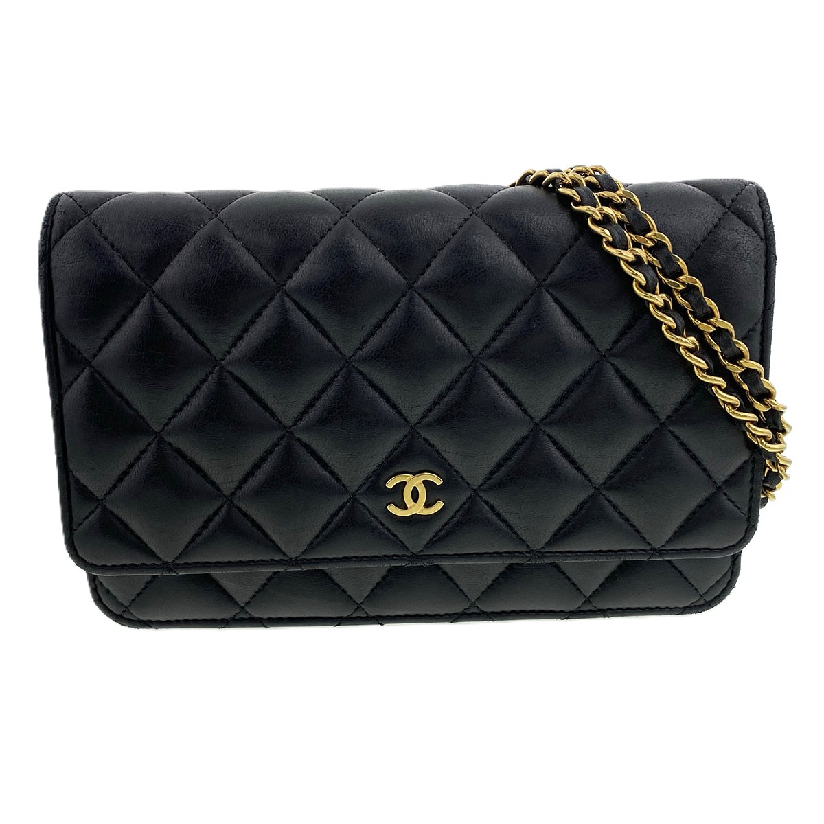 CHANEL シャネル チェーン店 ウォレット マトラッセ ショルダーバッグ AP0250 子ヒツジひと肌 黒いこと  レディース【中古】