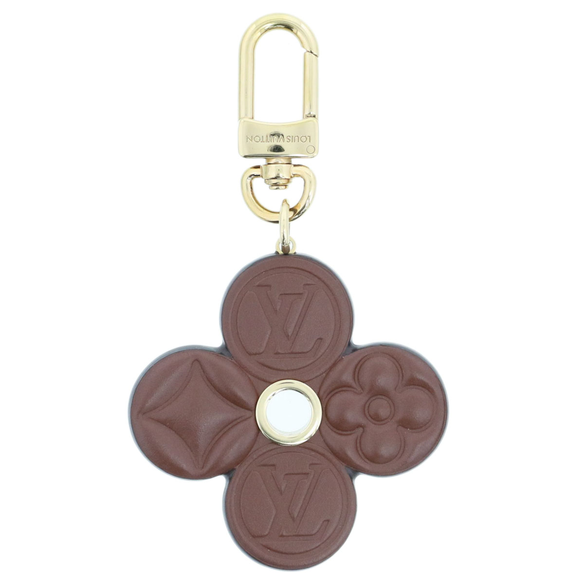 LOUIS VUITTON ルイ・ヴィトン 御徒面子引きつける 黒茶 御花 モノグラム キーホルダー M02197 なめし革 金管楽器 赤銅色 ゴールド  ユニ一発やる【中古】