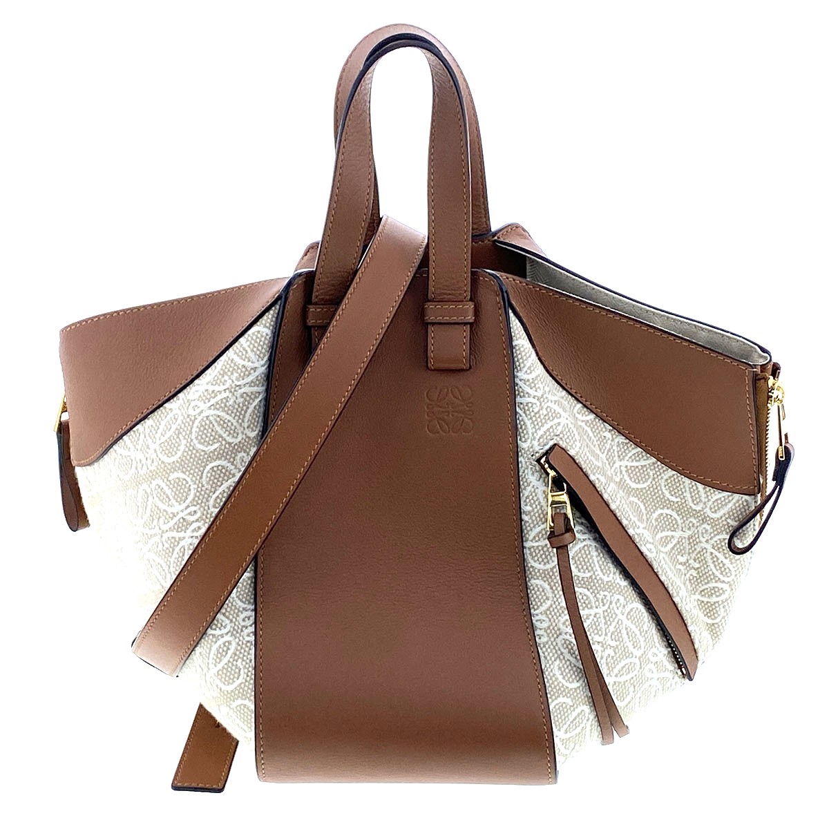 LOEWE ロエベ ハンモック スモール 2WAYショルダーバッグ ハンドバック A538S35X29 なめし革 帆布 駱駝 ベージュ  レディース【中古】