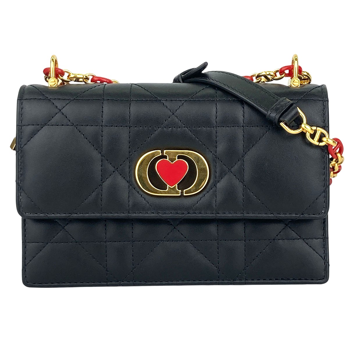 Christian Dior ディオール MISS CARO し損ない カロ マイクロカナージュ ショルダーバッグ S5169UDAX 子ヒツジ素はだ 黒いこと  レディース【中古】