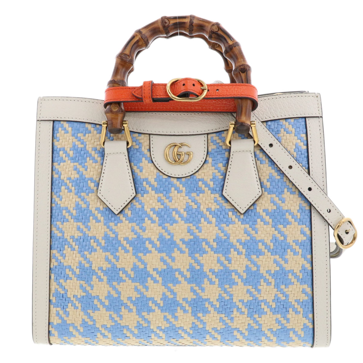 GUCCI グッチ ダイアナ スモール トート ハンドバック 702721 なめし革 ラフィア 白いこと 点火装置青色 ベージュ  レディース【中古】