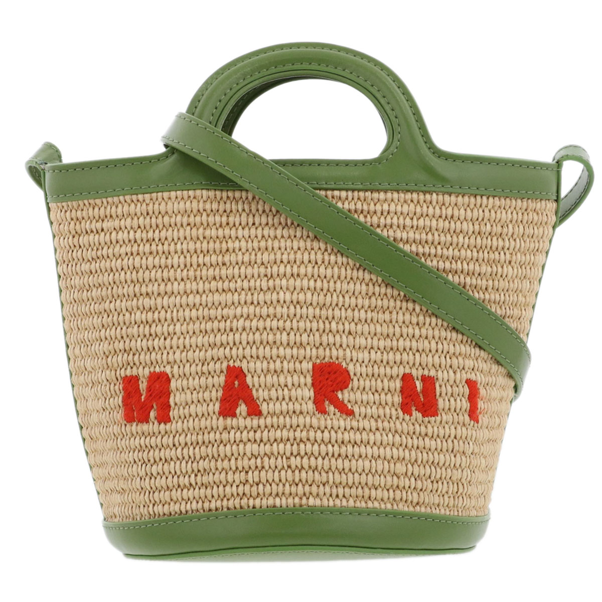 MARNI マルニ TROPICALIA BASKET BAG SMALL トロピカリア 井戸釣瓶 スモール ショルダーバッグ SCMP0056Q1P3860 ラフィア 緑であること オレンジ色  レディース【中古】