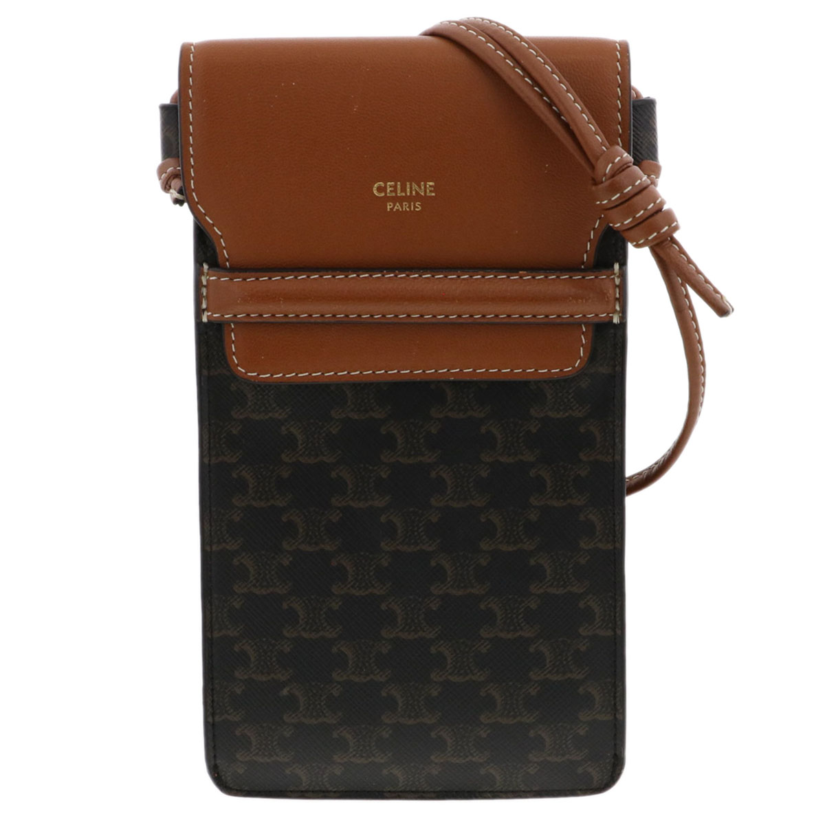 CELINE セリーヌ 下げ翼付き添い人 移動性合切袋 持ちはこぶ容れもの 10G332 PVC なめし革 カーキ 赤銅色  レディース【中古】