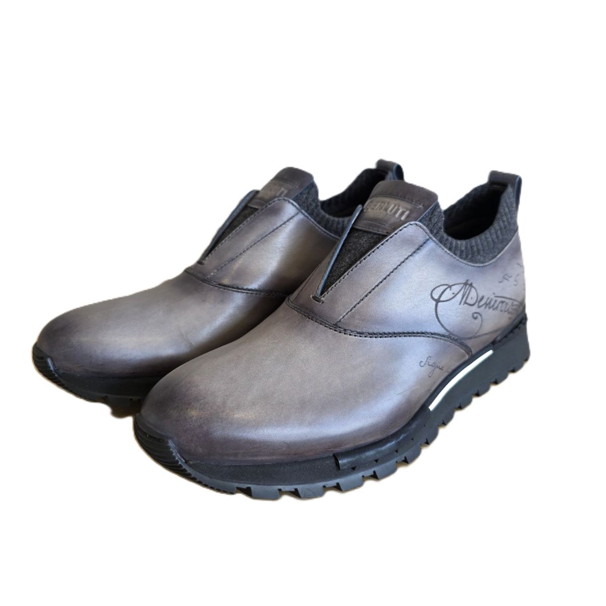 Berluti ベルルッティ ファストトラック  graphite moss なめし革 シューズ 7.5 27珊 スリッポン なめし革 薄墨色  メンズ【中古】