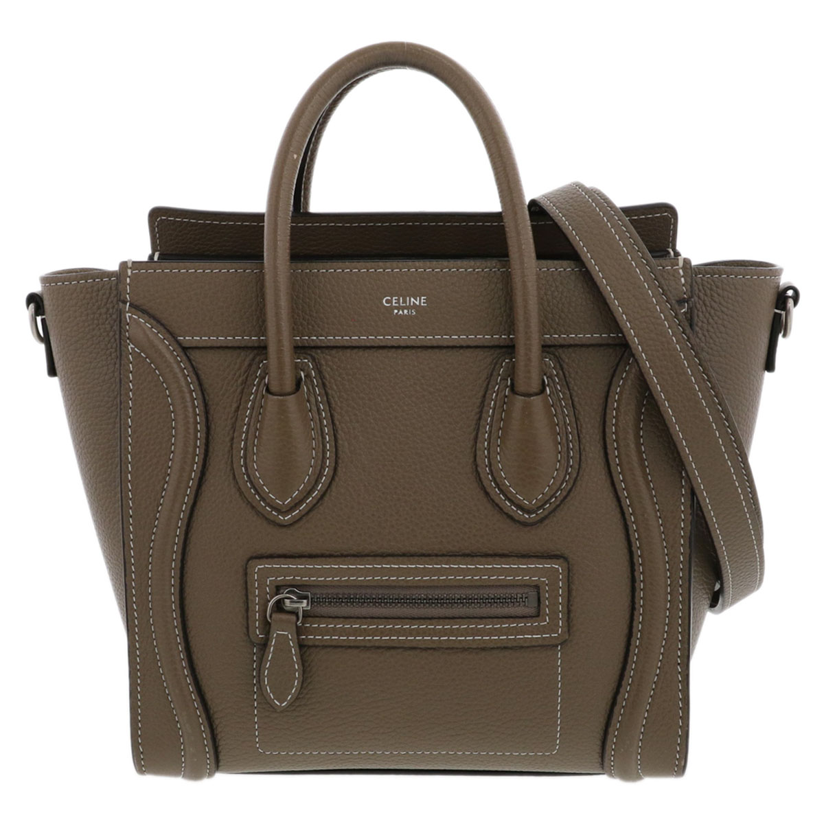 CELINE セリーヌ 2WAY ラゲージ ナノショッパー ハンドバック 168243 なめし革 薄墨色 グレージュ レディース【中古】