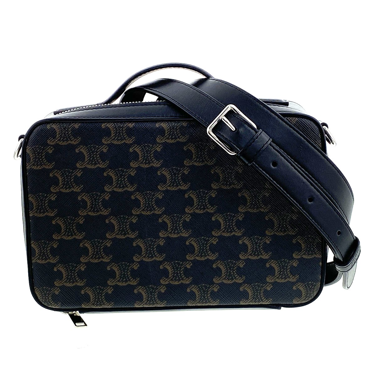 CELINE セリーヌ トリオンフ 伝達人ボックス席  ハンドバック ショルダーバッグ 113872EVJ.38SI PVC上塗り帆布 なめし革 黒いこと 赤銅色  レディース【中古】