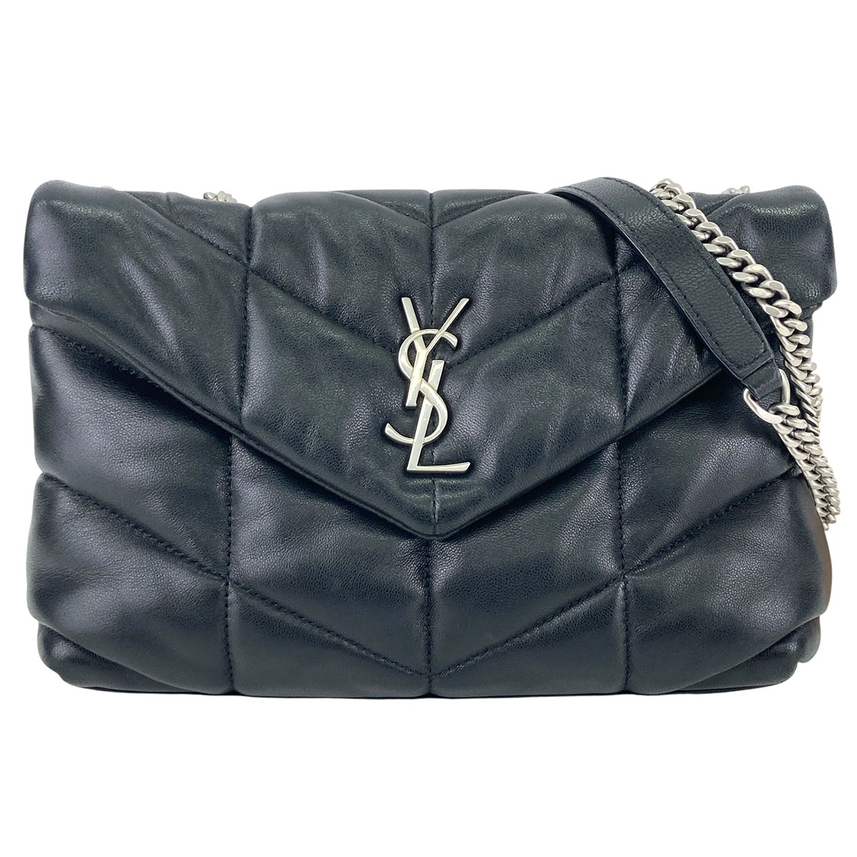YVES SAINT LAURENT イヴ・サンローラン パ毛革 手あそび御徒面子 チェーン店肩肉 2WAY ショルダーバッグ 7593371 子ヒツジひと肌 黒いこと しろがね色金具  レディース【中古】