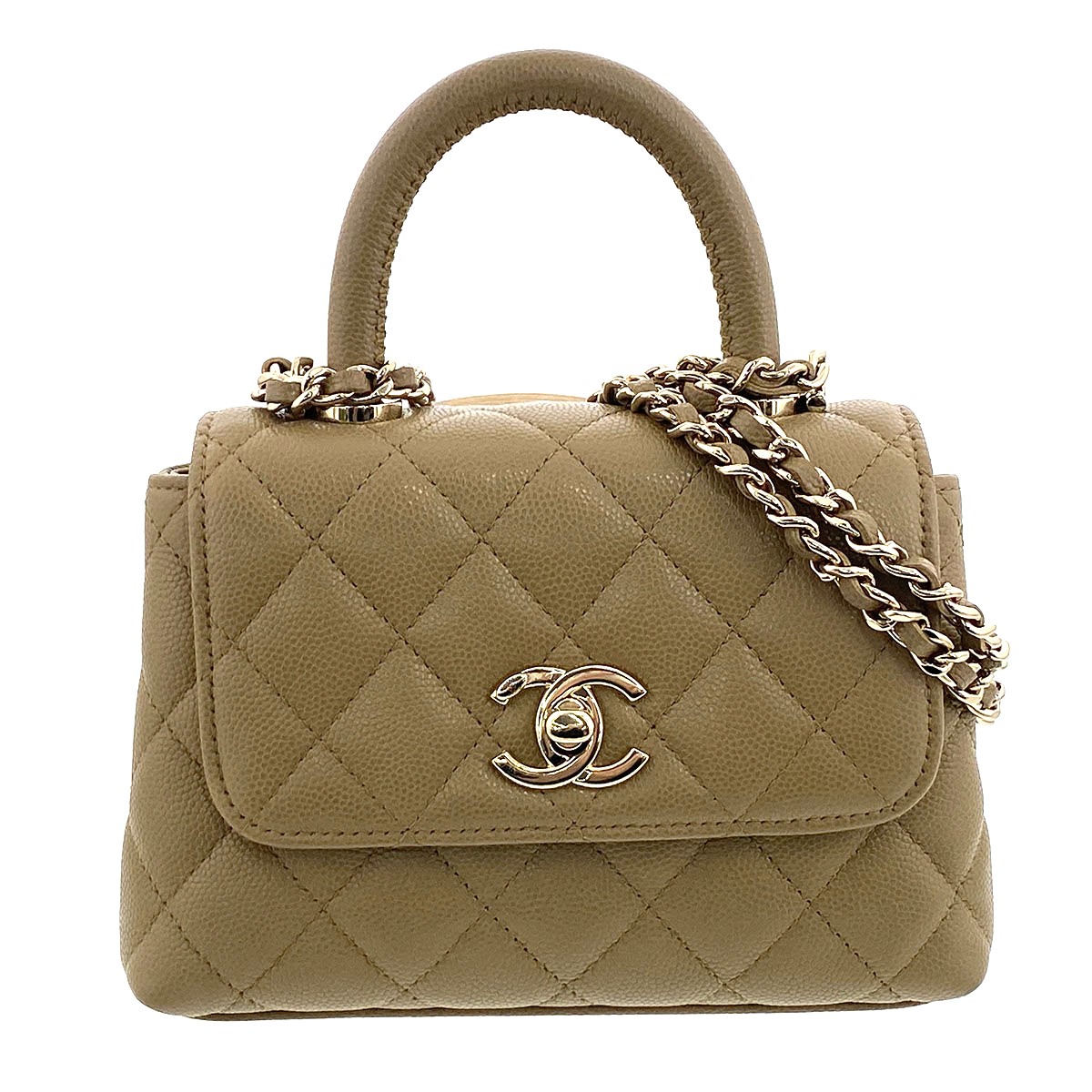 CHANEL シャネル ココハンドル エクストラミニ チェーン店 クラッチペダル ショルダーバッグ AP4244 キャビア人はだ グレインドカーフスキン ベージュ ゴールド金具  レディース【中古】