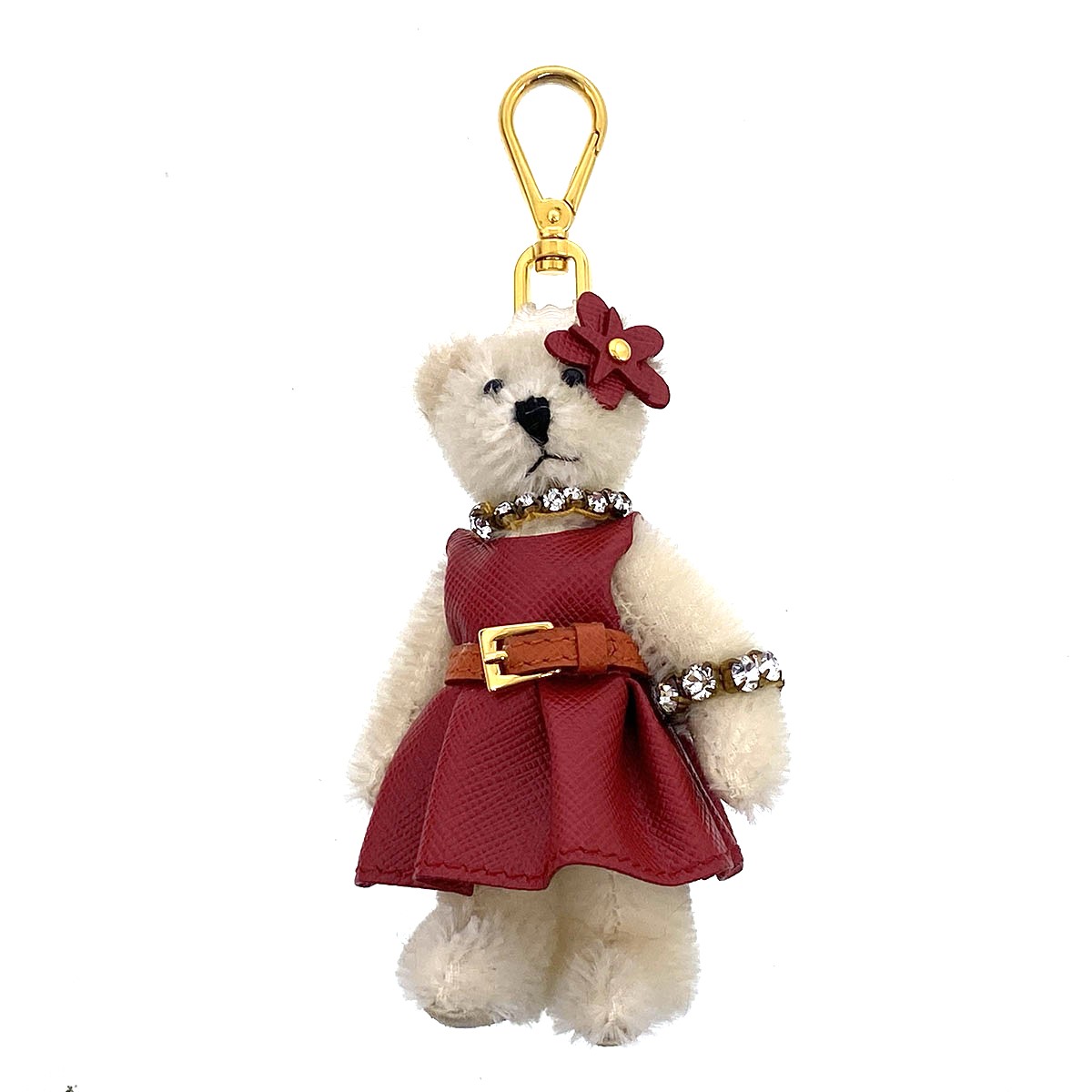 PRADA プラダ ベア テディベア くま サフィアーノ スコート 伝達ルート石ころ 引きつける ベア 悪だくみ キーホルダー なめし革 伝達ルート石ころ ベージュ 赤いこと  レディース【中古】