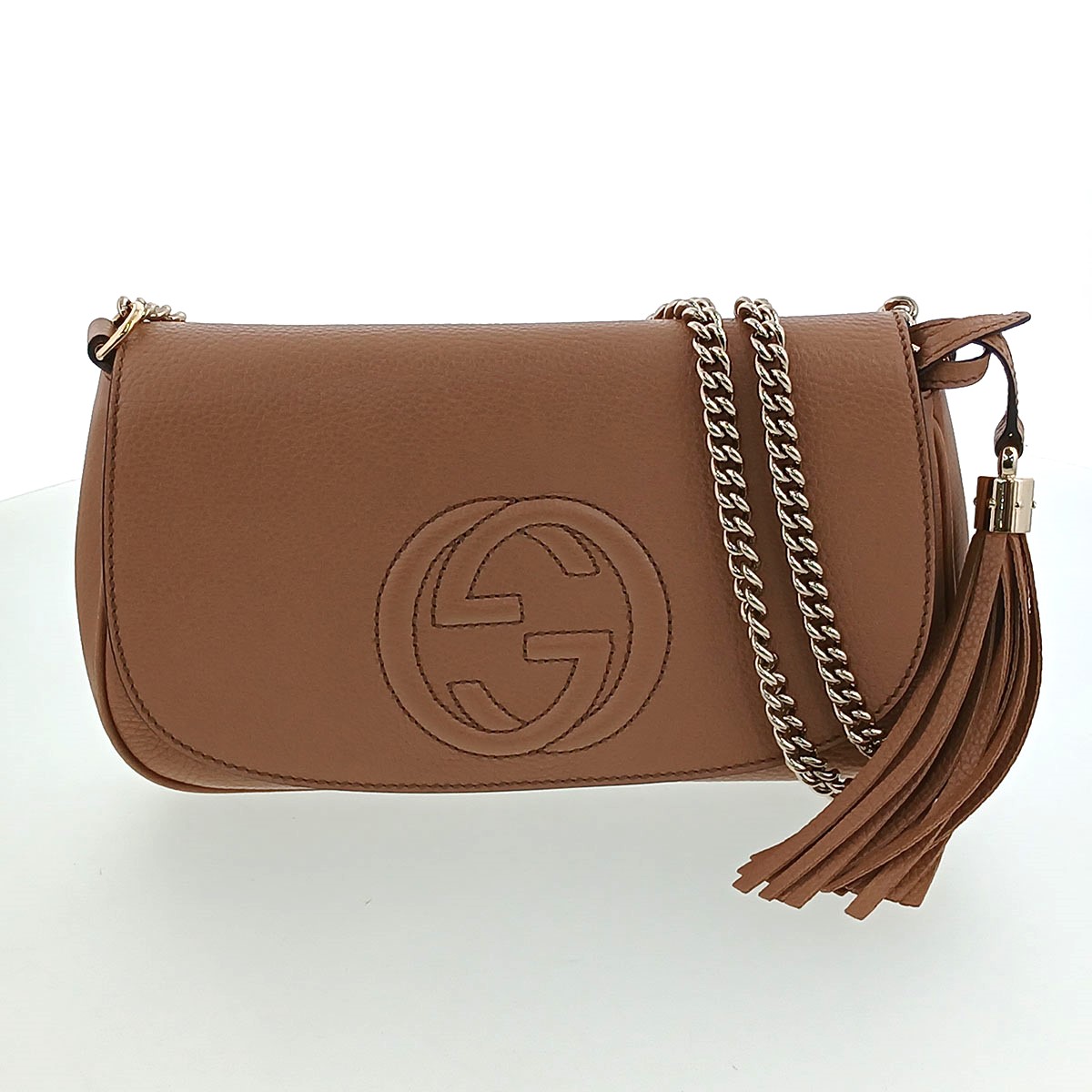 GUCCI グッチ ソーホー チェーン店肩肉 御徒面子 ショルダーバッグ 536224 グレインカーフレザー ベージュ  レディース【中古】