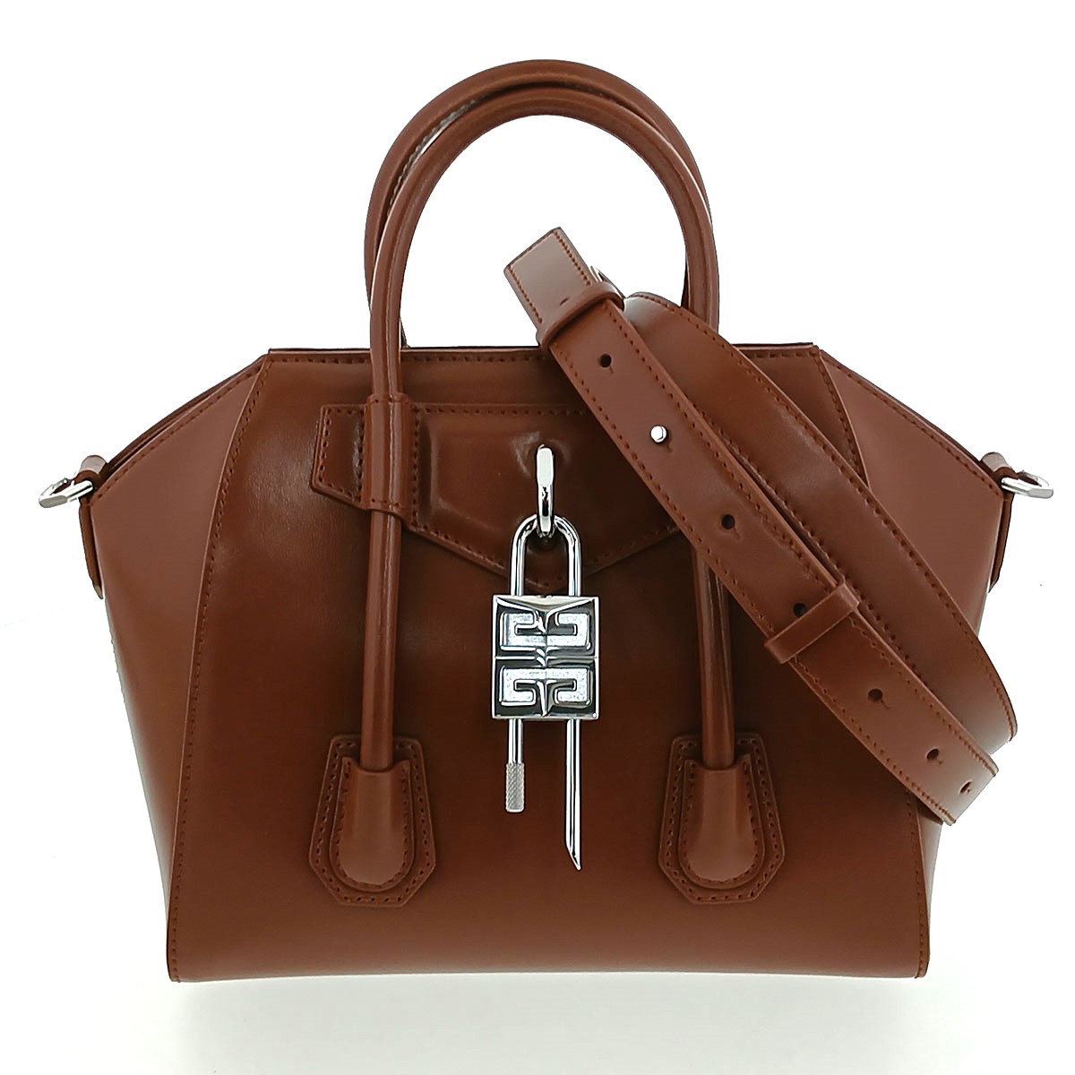 GIVENCHY ジバンシィ アンティゴアナ 鍵を掛ける ミニ 2WAY ショルダーバッグ ハンドバック なめし革 赤銅色  レディース【中古】