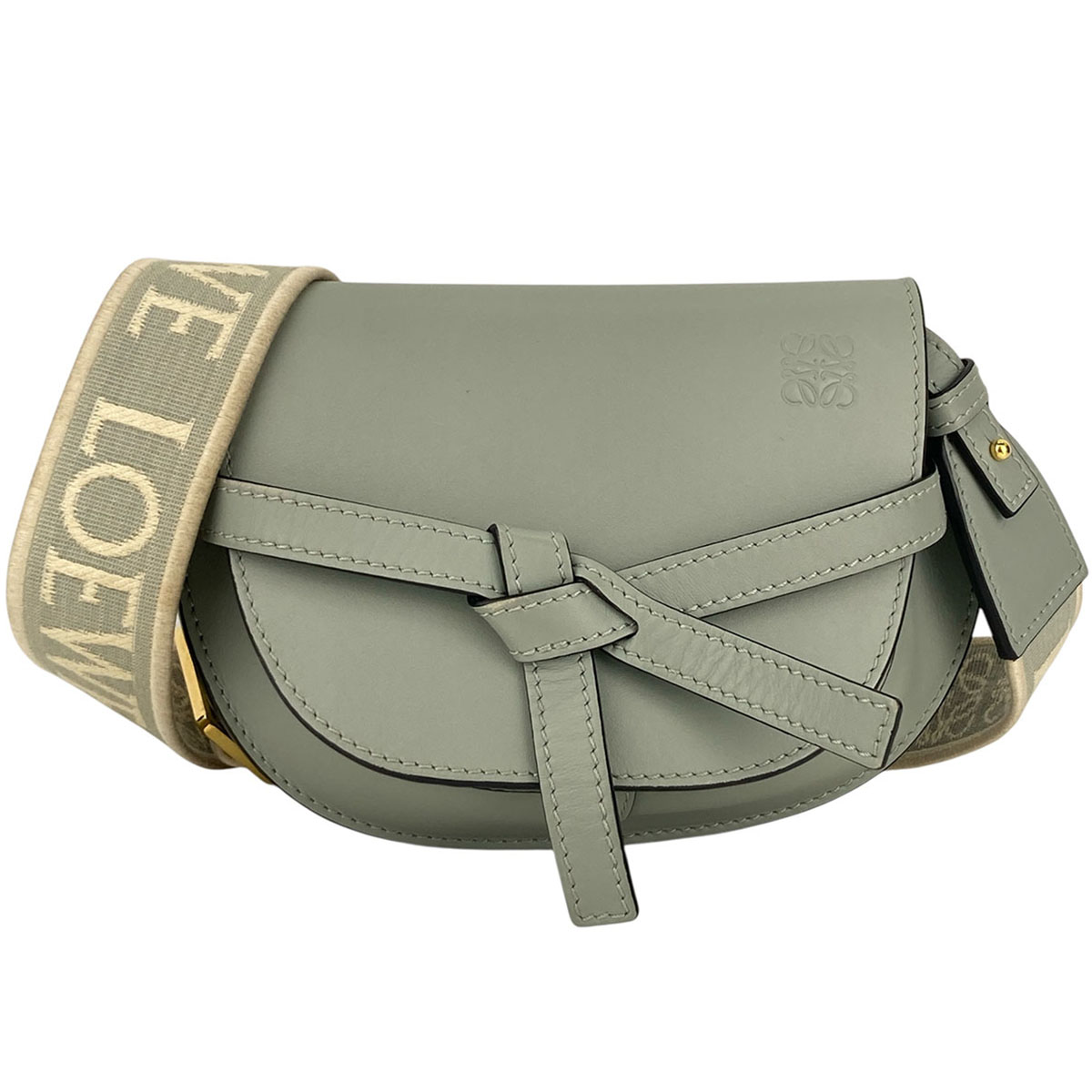 LOEWE ロエベ GATE DUAL MINI  論理ゲート デュアル 御徒面子 ミニ アナ瓦 ジャカードストラップ ショルダーバッグ A650N46X13 子ウシ なめし革 AUTUMN-GREEN  カーキ  レディース【中古】
