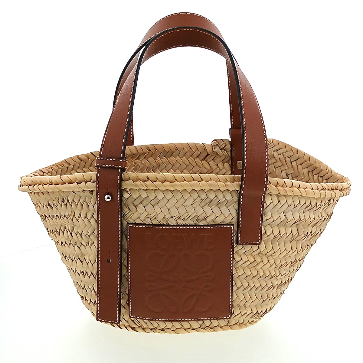 LOEWE ロエベ 提げ篭御徒面子 スモール かご御徒面子 ハンドバック 327.02.S93 ラフィア なめし革 ベージュ 赤銅色  レディース【中古】
