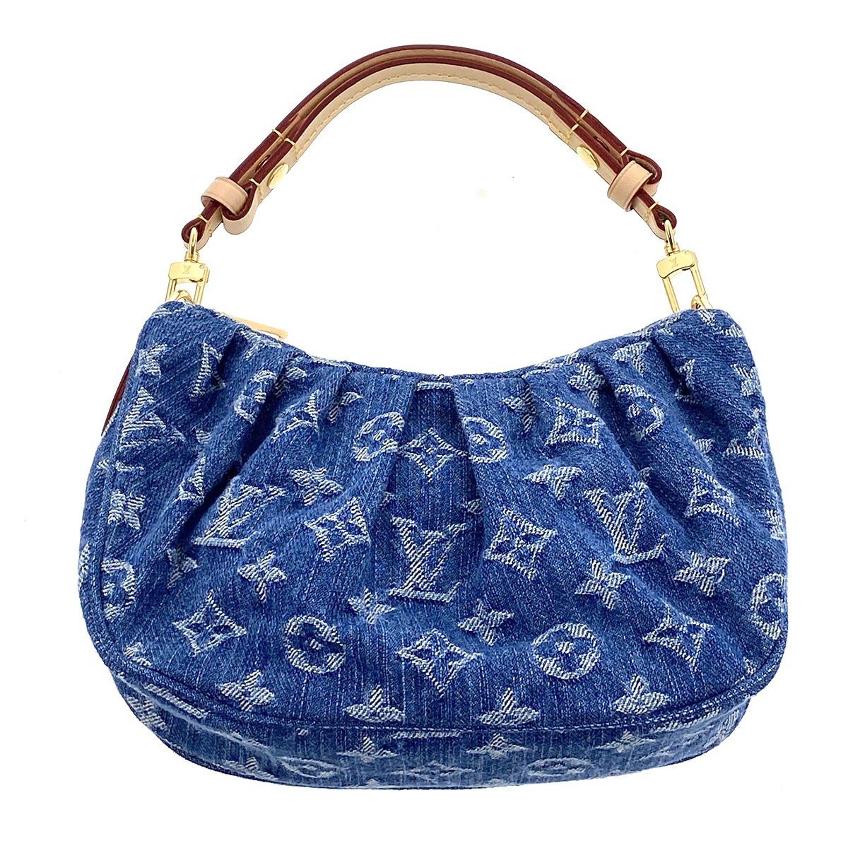 LOUIS VUITTON ルイ・ヴィトン モノグラム ジーンズ ポシェット 排球 ハンドバック M13571 モノグラムジーンズ なめし革 青色  レディース【中古】