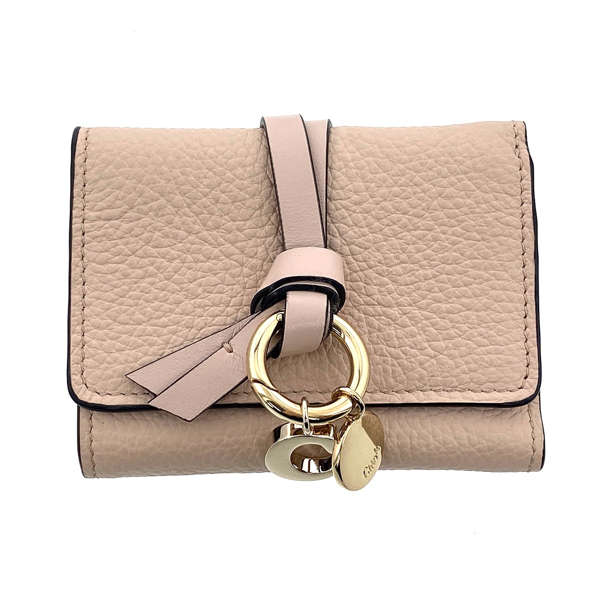 Chloe クロエ 英字 ミニ トリフォールド ウォレット 紙入れ 三つ折り紙入れ CHC21WP946 なめし革 さくら色ベージュ  レディース【中古】