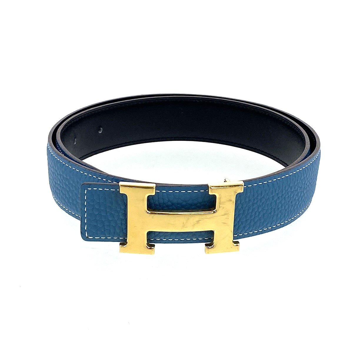 HERMES エルメス コンスタンス Hベルト □K刻印 ブルージーン トリヨンクレマンス ベルト ブルー ブラック ゴールド金具 ユニセックス【中古】|PAWNSHOP RiZ