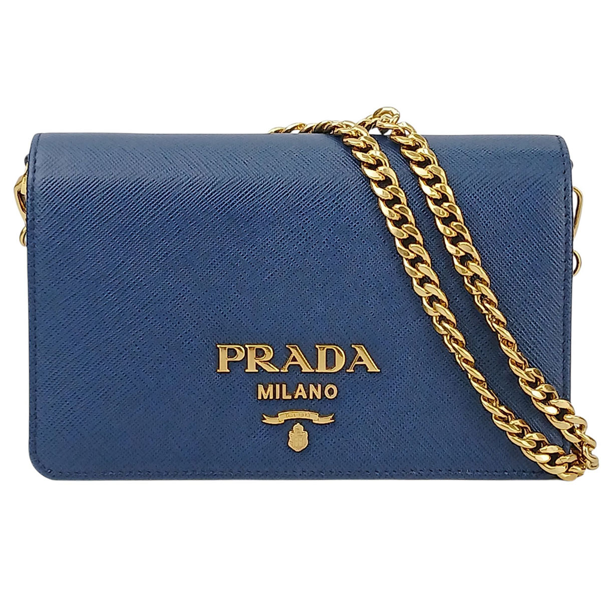 PRADA プラダ サフィアーノ チェーンウォレット ポシェット ショルダーバッグ 1BP006 NZV F0016 レザー ブルー レディース【中古】｜PAWNSHOP　ＲｉＺ