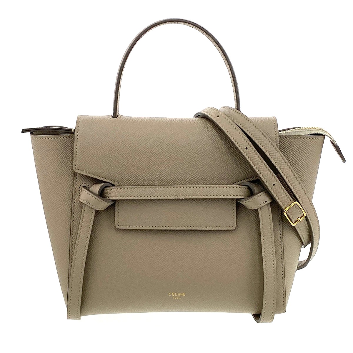 CELINE セリーヌ ベルトバッグ ナノ ハンドバッグ 189003ZVA レザー ベージュ エトゥープ レディース【中古】｜PAWNSHOP　ＲｉＺ