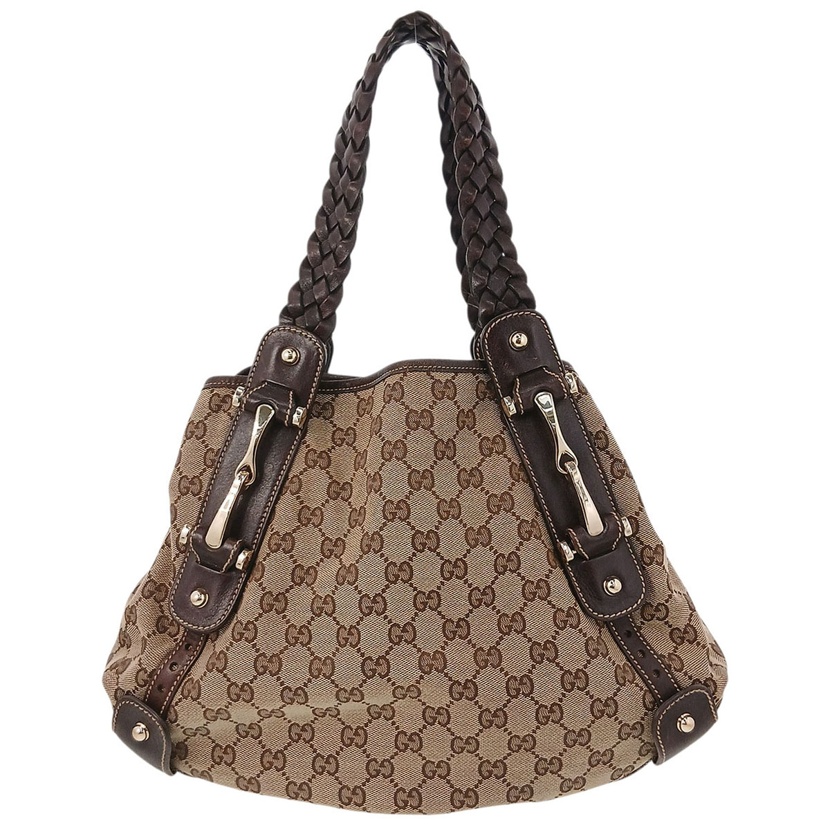 GUCCI グッチ GGキャンバス トートバッグ ホースビット メッシュハンドル ショルダーバッグ 162900 GGキャンバス ブラウン レディース【中古】｜PAWNSHOP　ＲｉＺ