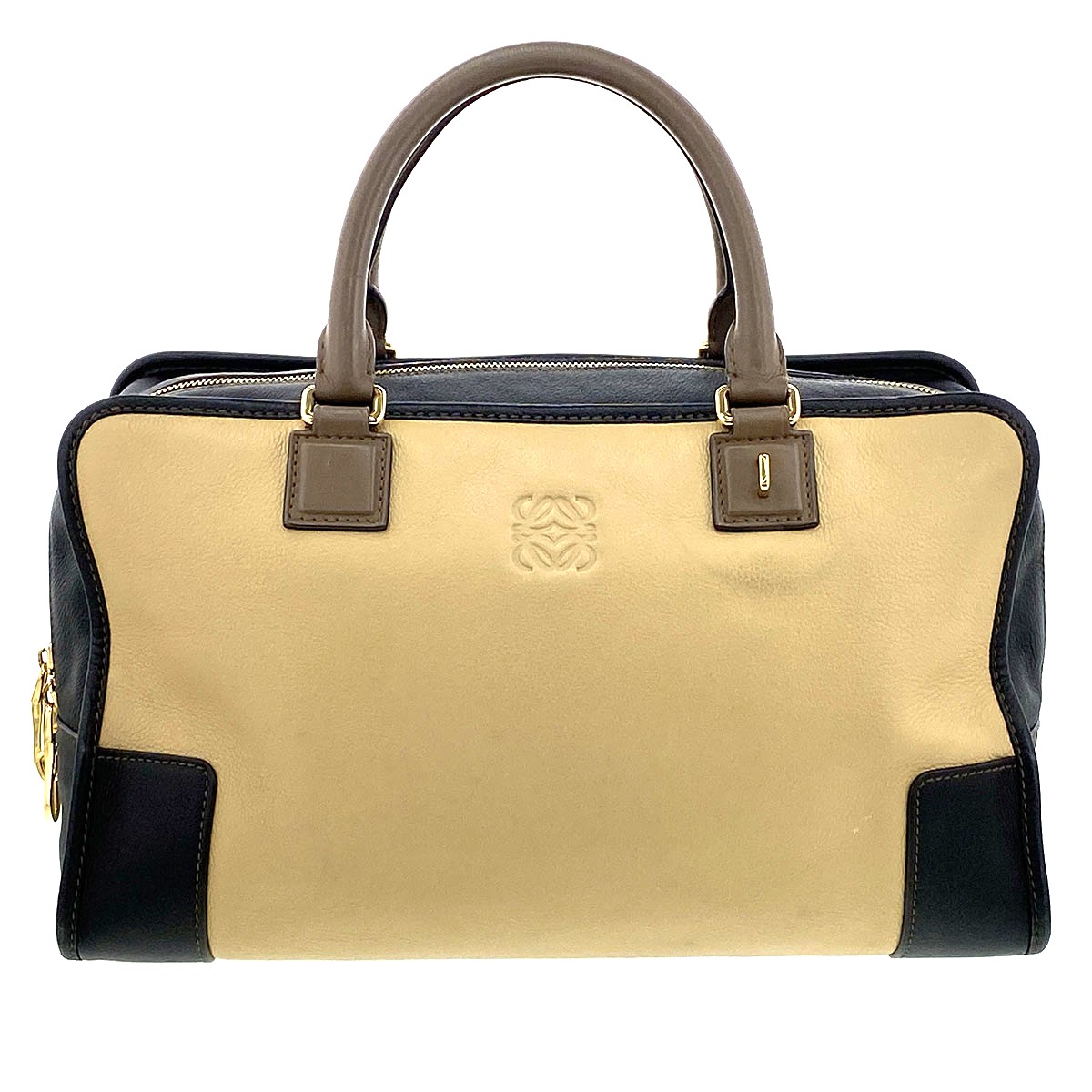 LOEWE ロエベ アマソナ 36 ハンドバッグ レザー ベージュ ブラック ブラウン レディース【中古】|PAWNSHOP RiZ