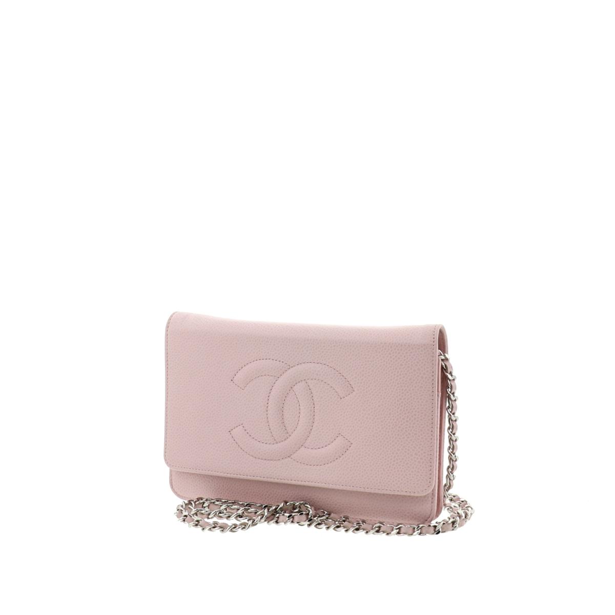 返品不可 美品 Chanel ピンク ショルダーバッグ ウォレット チェーン キャビアスキン ココマーク シャネル バッグ 1