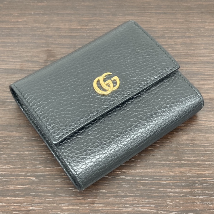 GUCCI グッチ GGﾏｰﾓﾝﾄ Black used:AB 三つ折り財布 456122 ROH ﾚｻﾞｰ