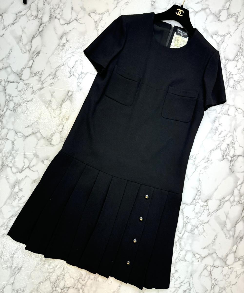 Chanel 18P ココボタン 半袖 デニム コットン ワンピース ドレス P58022 ブルー 38 (200506