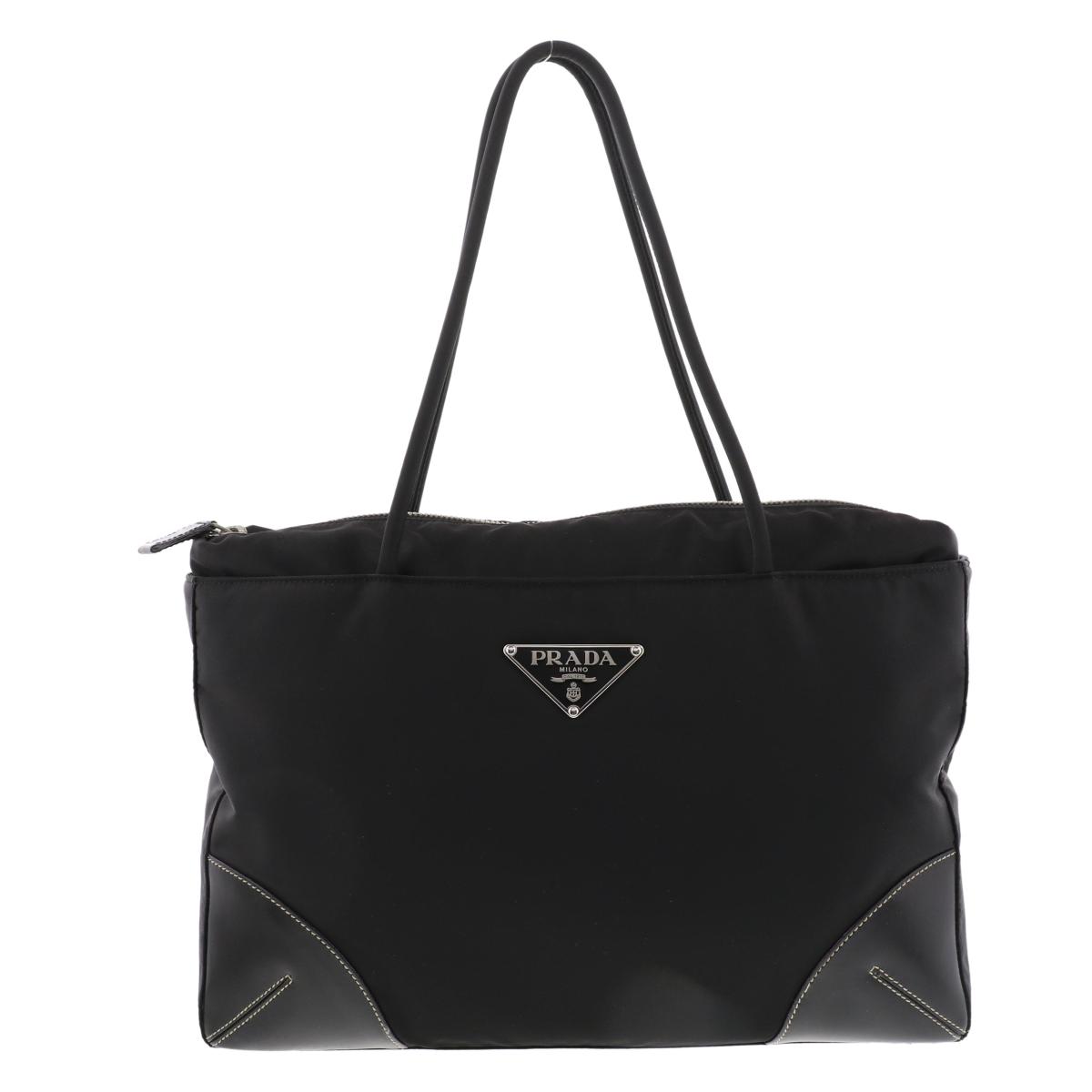 【極美品】PRADA プラダ　トートバッグ　ナイロン　ブラック　黒　肩掛け 極美品】PRADA プラダ トートバッグ 三角プレート 肩掛け