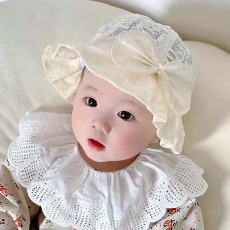 市場 ベビー Uvカット 女の子 春 新生児 ハット 日よけ リボン 夏 帽子 つば広 かわいい レース キッズ 赤ちゃん