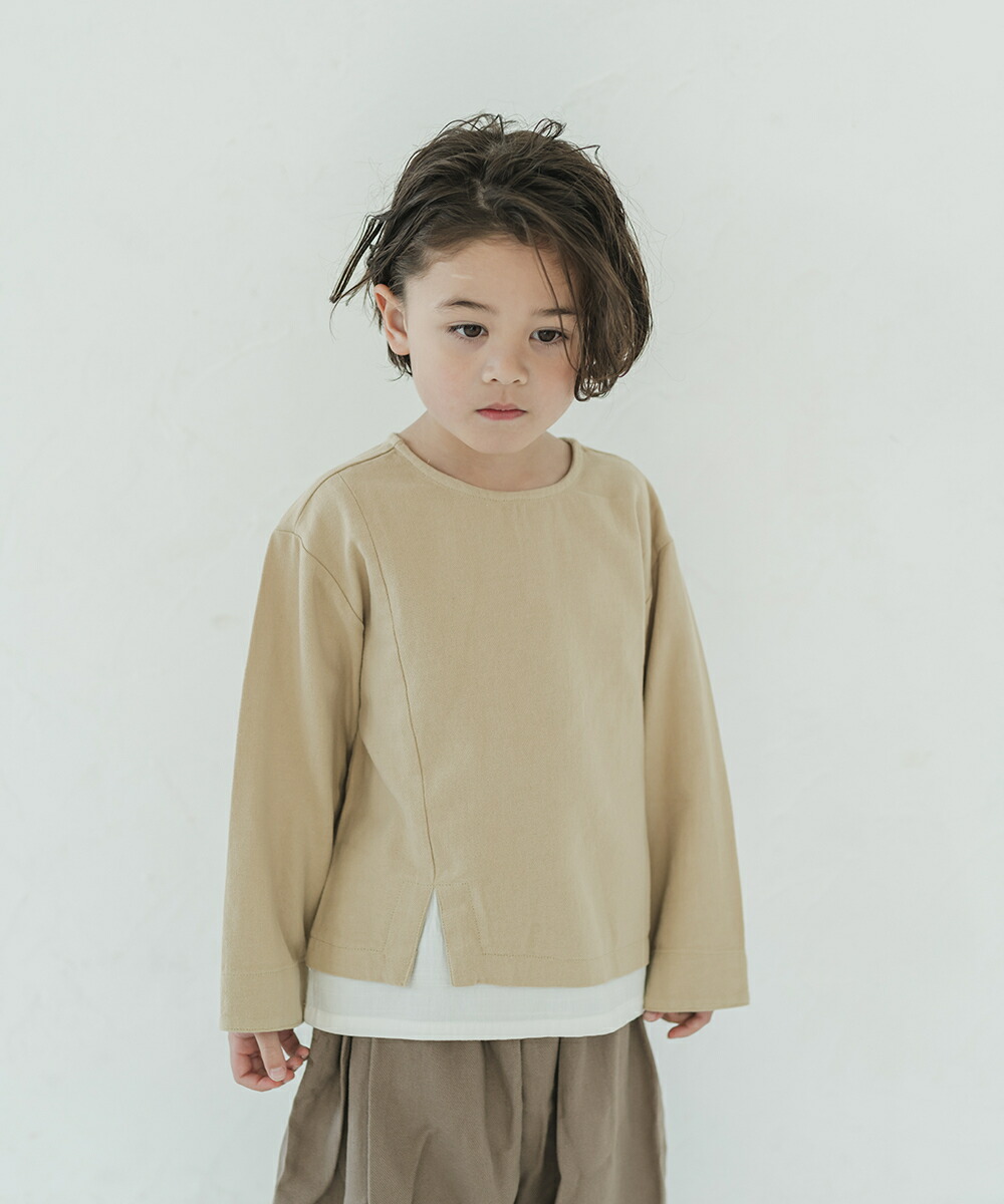 楽天市場 Riziere レイヤード風サイド切り替えノーカラーシャツ 女の子 男の子 100 140 キッズ リジェール 子供服 こども服 Kids 春 秋 冬 おしゃれ オシャレ ジュニア スウェット カジュアル 無地 ナチュラル シンプル トップス ブラウス シャツ Riziere楽天市場店