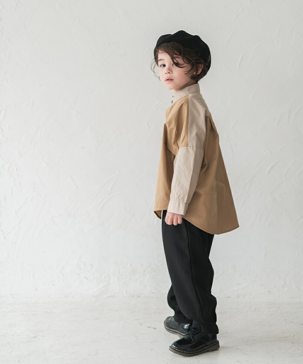 ピュアコットンバンドカラー配色シャツ トップス 女の子 男の子 90-150 キッズ リジェール 子供服 こども服 Kids 春 秋 冬 おしゃれ  オシャレ ジュニア カジュアル ナチュラル シンプル トップス シャツ 長袖 無地 バッグ・小物・ブランド雑貨