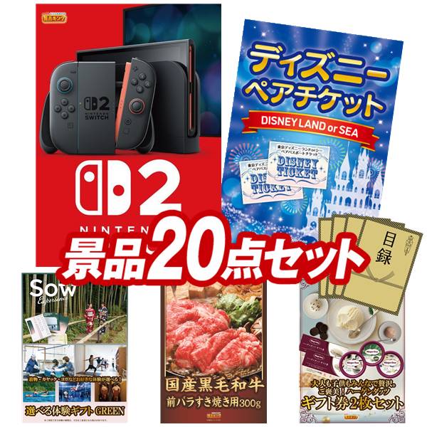 景品 20点セット 特大パネル 豪華目録 ビンゴ 結婚式 披露宴 二次会 忘年会 新年会 ゴルフコンペ 景品セット 【Nintendo Switch 2、選べる体験ギフトBROWN】 送料無料 特大パネル 豪華目録付き|景品キング