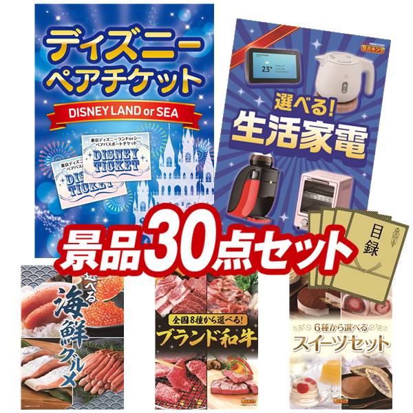 景品 30点セット 特大パネル 豪華目録 ビンゴ 結婚式 披露宴 二次会 忘年会 新年会 ゴルフコンペ 景品セット 【ディズニーペアチケット、選べる生活家電】 送料無料 特大パネル 豪華目録付き|景品キング