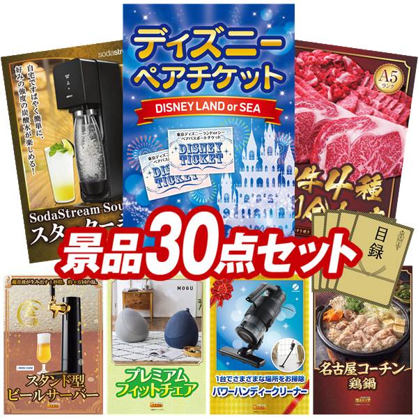景品 30点セット 特大パネル 豪華目録 ビンゴ 結婚式 披露宴 二次会 忘年会 新年会 ゴルフコンペ 景品セット 【ディズニーペアチケット、SodaStreamスターターキット】 送料無料 特大パネル 豪華目録付き