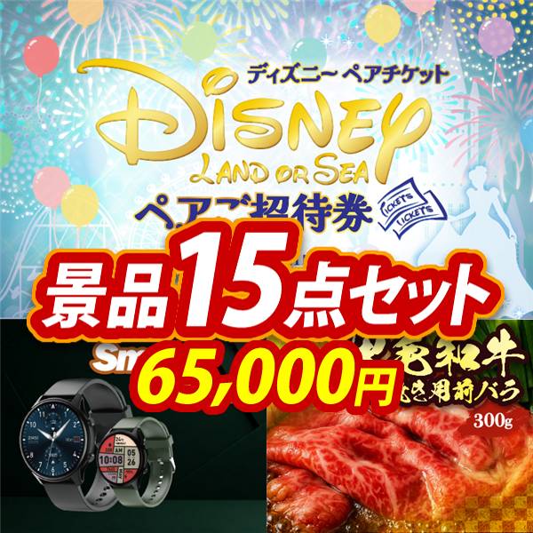 盛り上がる新年会景品セット 送料無料で会場直送もok 賞品 景品 新年会景品15点セット ディズニーチケット ペア1dayパスポート その他 ラドンナ オーブントースター 他 送料無料 特大パネル 目録 特典付き ビンゴや二次会景品にも 景品キング