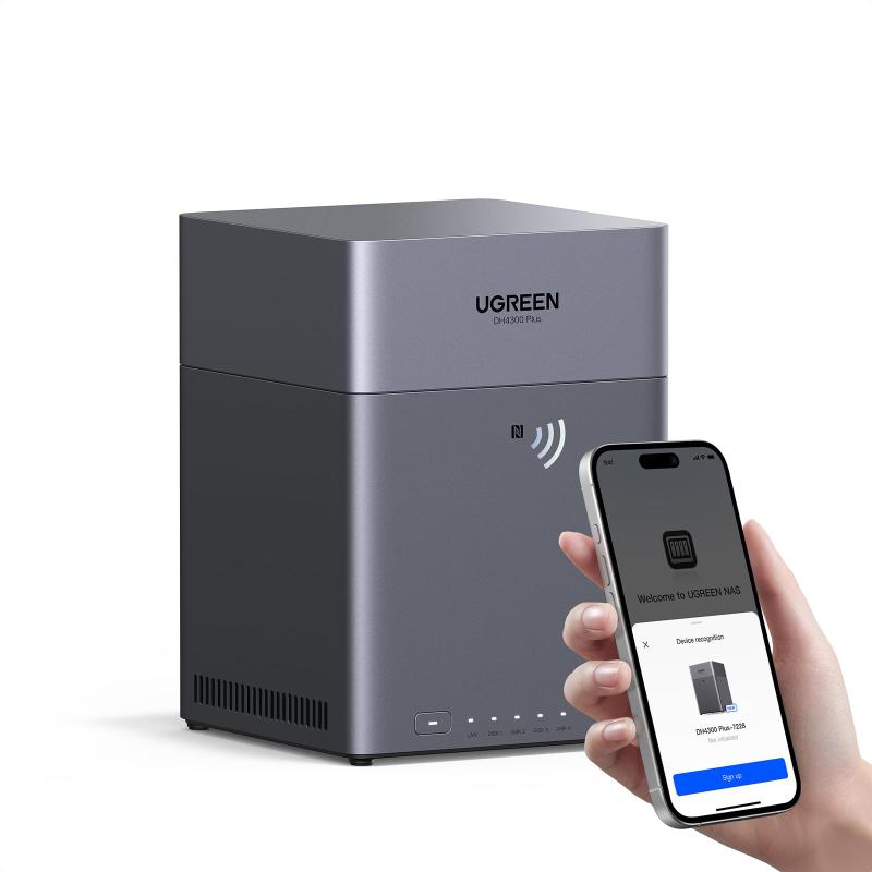 UGREEN NAS DH4300 Plus 4ベイ 学習机とっ始めNAS 8GB LPDDR4X 記憶装置（押しひろげる不可） ??2.5GbE 自動小銃うしろ押し ??NFCワンタッチ繋ぎ合わせる ?? 人工知能学スクラップブック 身寄り/執務室向け ?網状組織記憶装置２年保