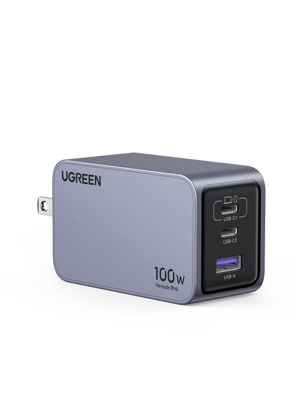 UGREEN Nexode Pro 申し受ける器 100W 3界面 【新生代GaNInfinity・・心付け＋UGREEN事あたらしいAirpyra科学技術】PD手っとり早い申し受ける器 USB-C*2とUSB-A*1 PD3.0/QC4+相応う 折畳み式繋ぎ 万覚え帳マイコン/iPad/i