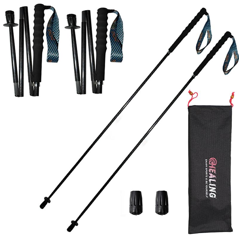 KHEALING トレッキングポール カーボン 折畳み【超軽量115g/125g/130G】炭素繊維 登山 ポール 5節 2本セット 110/120/130 cm ハイキングポール 滑り止め コンパクト 遠足 登山用品 徒歩 キャップ 吸湿発