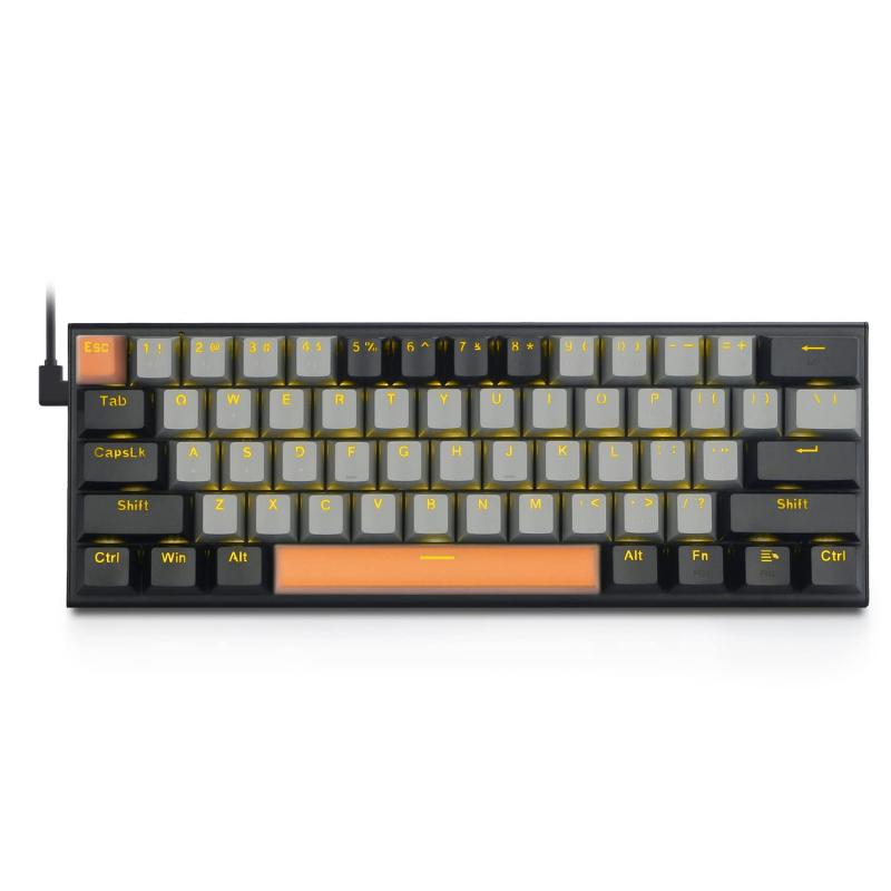 e元素メカニカルキーボード61キー 青軸・赤軸を採用のゲーミングキーボード 単色LEDバックライト付き 60％小型コンパクトキーボード USB有線英語配列 Windows/Macに対応ゲーム用キーボード