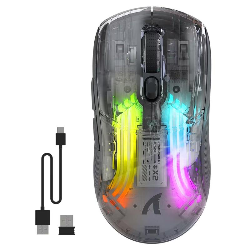 MAMBASNAKE×ATTACK SHARK X2 ゲーミングマウス 透明 3モード PixArtセンサー 軽量RGB 充電式 530mAh 2400DPI 5段調整可能 Windows、Mac、PS4対応可能