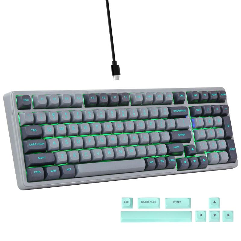 e元素ゲーミングキーボードZ-99 シルバーウッド軸メカニカルキーボード USB有線接続英語配列99キー 全キーホットスワップ 銀軸を採用 メカニカル式ゲーム用キーボード 単色バックライト付