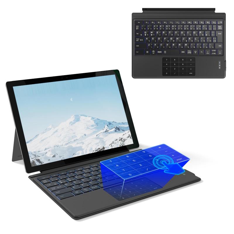 Ewin Surface Pro 3/4/5/6/7 キーボード ワイヤレス JIS標準日本語配列 Bluetooth接続 大型タッチパッド+テンキー統合 7色バックライト 磁気吸着 マルチペアリング 2台同時接続可能 Type-C充電式 軽量 薄