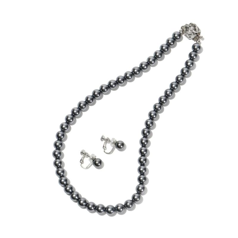[CRANES COLLECTION] 5年 パール ネックレス ピアス イヤリング セット 真珠 日本製 天然貝パール 8mm珠 自社生産 10サイズ 選べるケース ホワイト グレー ブラック