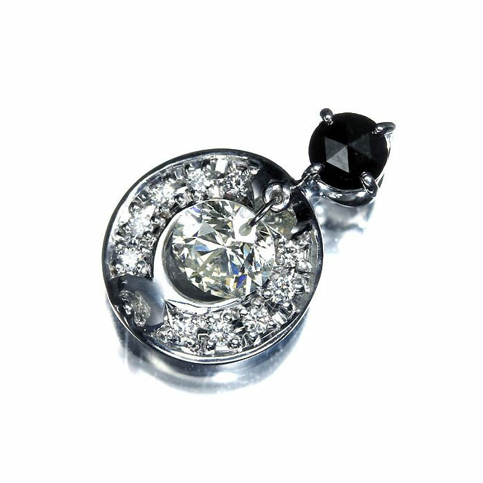 ≪Diamond≫ 上質ダイヤモンド 大粒0.53ct 上質脇石ダイヤ 0.1ct 上質ブラックダイヤ 0.22ct K18WG 高級ペンダントヘッド ネックレス