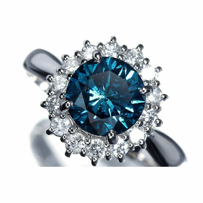 ≪DIAMOND≫ ジュエリーマキ 上質ブルーダイヤモンド 特大1.77ct 上質脇石ダイヤモンド 総計0.43ct Pt850 超高級リング 13号 リング 指輪