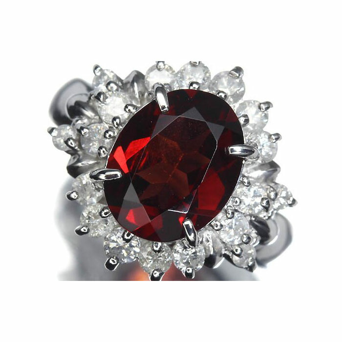 《garnet》上質ガーネット 大粒2.5ct 天然ダイヤモンド 総計0.64ct Pt900 超高級リング ダイヤ 8号 リング 指輪 ソーティング 63,250円