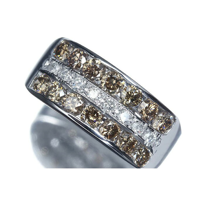 ≪Diamond≫ 上質ブラウンダイヤモンド 上質クリアダイヤ 総計1.00ct K18WG 超高級リング 12号 リング 指輪 ダイヤ