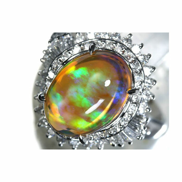 ≪opal≫ 上質ファイアオパール 大粒3.39ct 上質ダイヤモンド計0.69ct Pt900 超高級リング 13.5号 リング 指輪 ダイヤ