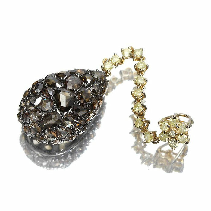 《Diamond》上質ローズカット ブラウンダイヤ 天然イエローダイヤ K18 K18WG 超高級ペンダントヘッド ネックレス ソーティング付き