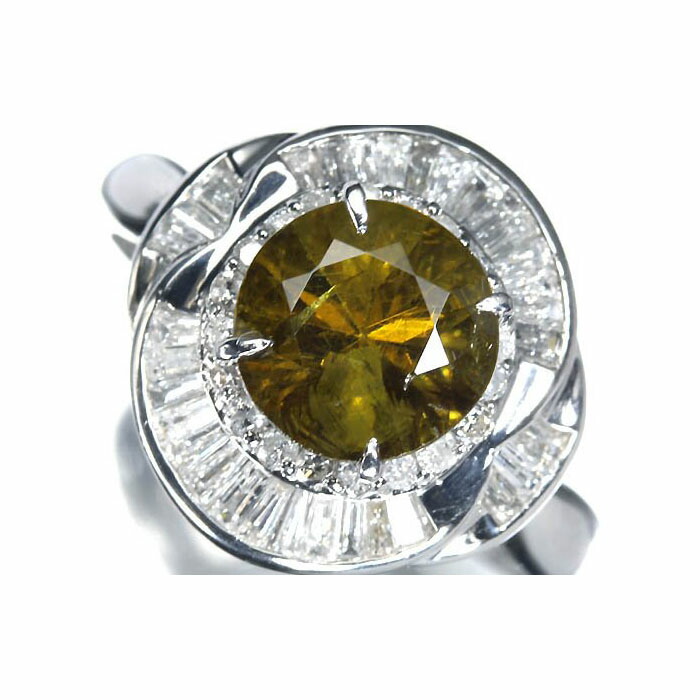 ≪garnet≫ 希少宝石 天然デマントイドガーネット 大粒2.18ct ダイヤモンド0.52ct Pt900 超高級リング 14.5 号 リング 指輪
